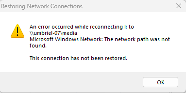 Microsoft Windows Network The network path was not found